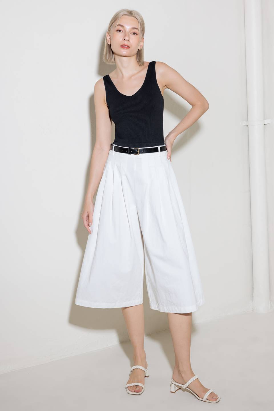 LUMINOUS GRACE WHITE WOVEN CULOTTE PANTS Flying Tomato