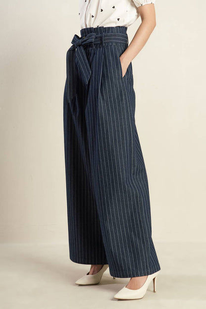 Common Grount Woven Pants with High Waist and Sash Tie