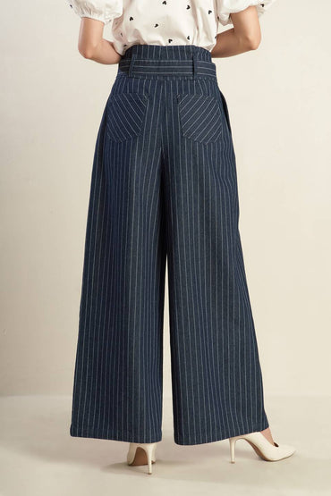 Common Grount Woven Pants with High Waist and Sash Tie