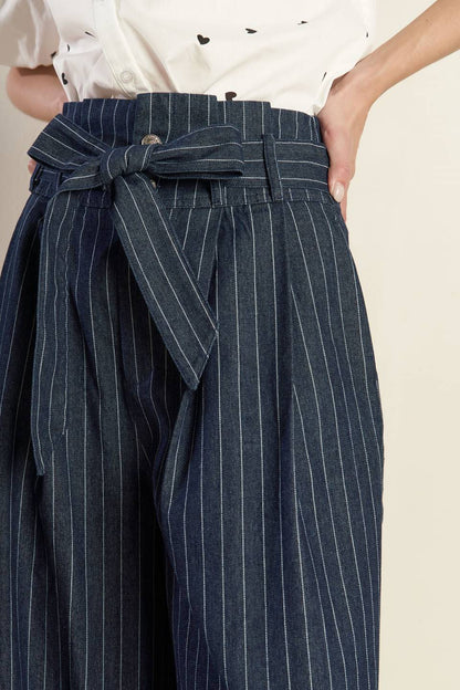 Common Grount Woven Pants with High Waist and Sash Tie