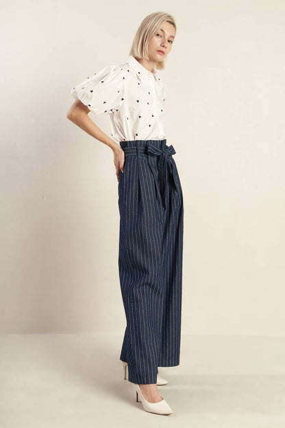 Common Grount Woven Pants with High Waist and Sash Tie