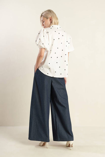 Common Grount Woven Pants with High Waist and Sash Tie