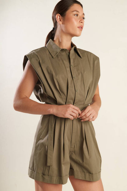 Heart Of A Woman Woven Romper With Belt And Pockets