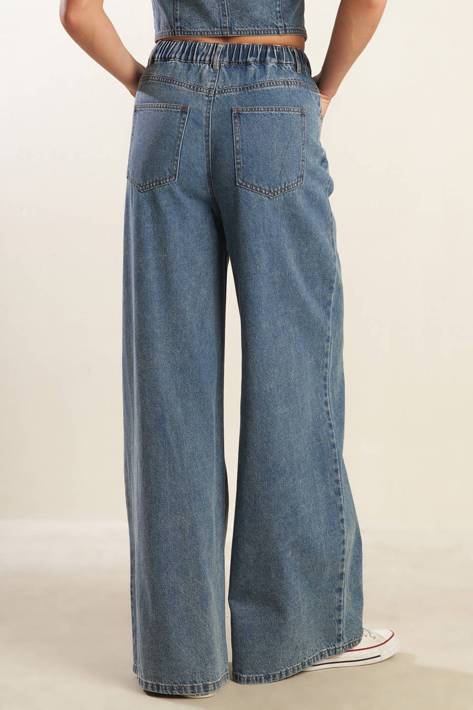 Forever Young Denim Pants With Elastic Waist And Pockets