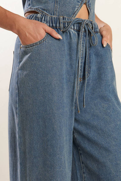 Forever Young Denim Pants With Elastic Waist And Pockets