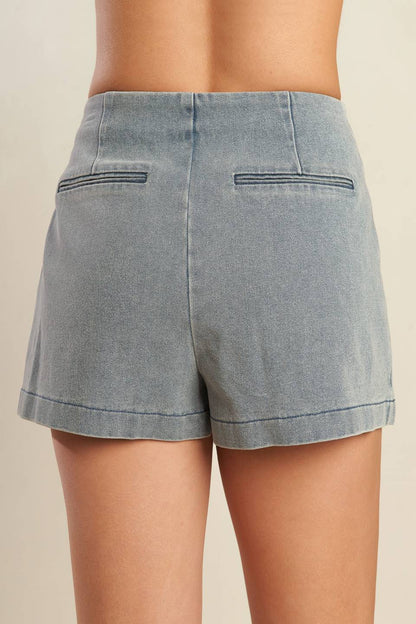 Daisy Date Denim Skort with Side Zipper and Pockets