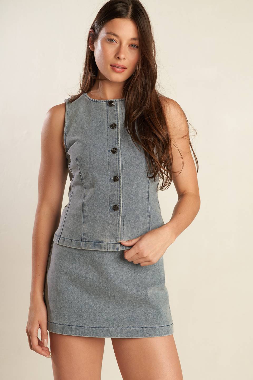 Daisy Date Denim Skort with Side Zipper and Pockets