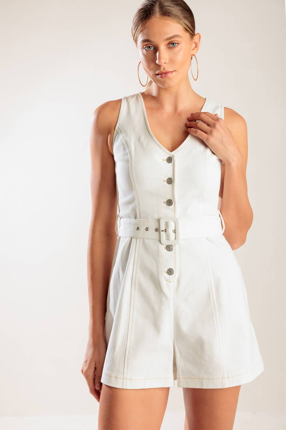 TAKE THE LEAD WHITE WOVEN ROMPER