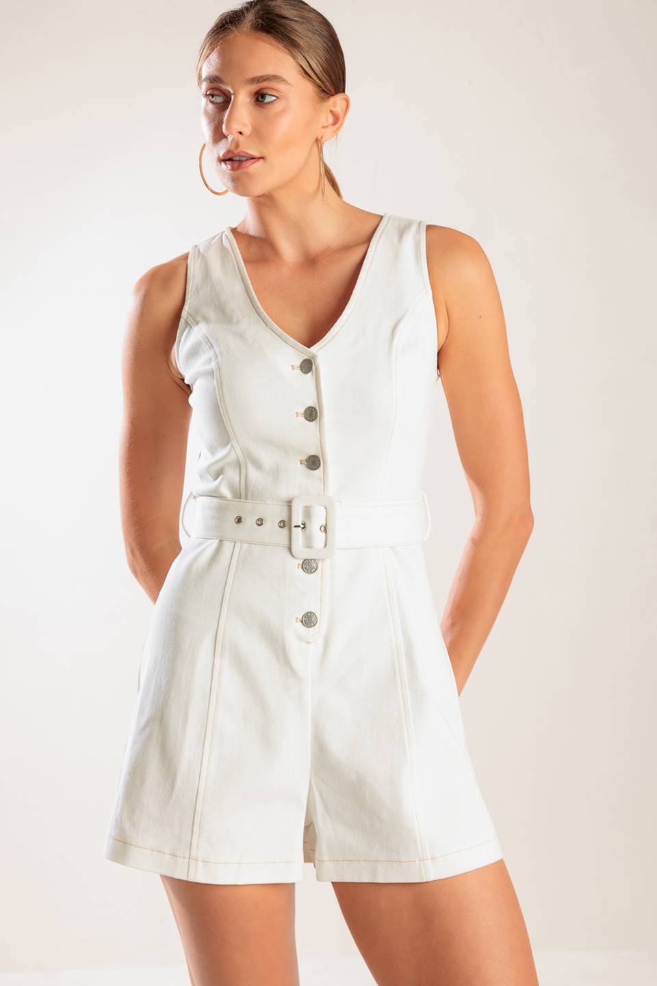 TAKE THE LEAD WHITE WOVEN ROMPER