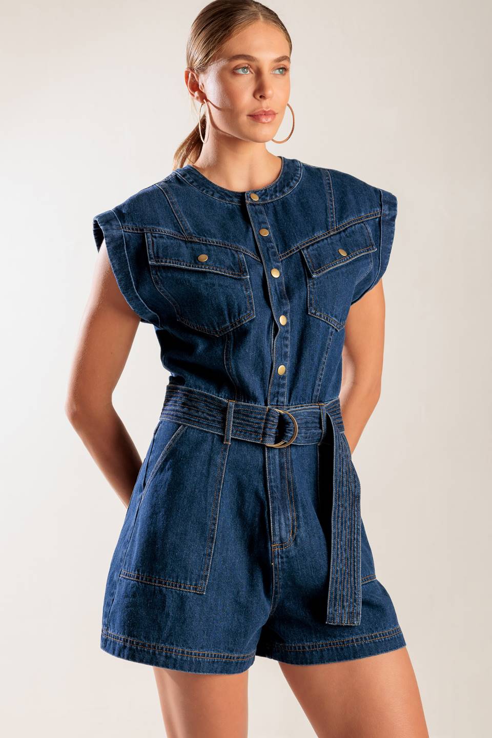 A LITTLE BIT OF THIS DENIM ROMPER