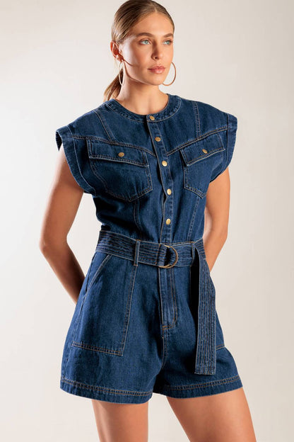 A LITTLE BIT OF THIS DENIM ROMPER denim - ROMPER