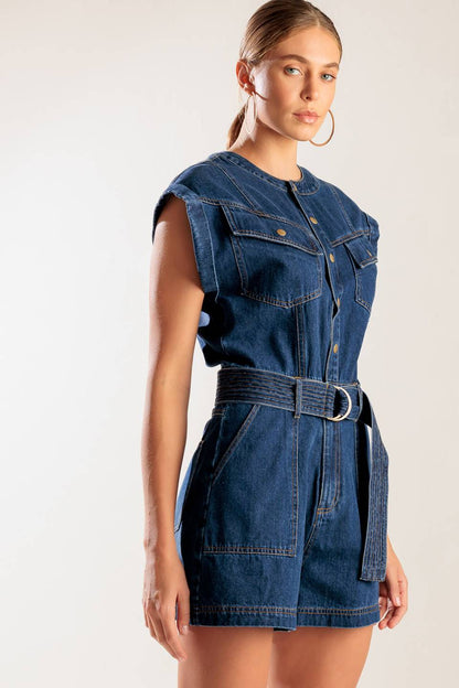 A LITTLE BIT OF THIS DENIM ROMPER denim - ROMPER