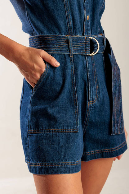 A LITTLE BIT OF THIS DENIM ROMPER denim - ROMPER