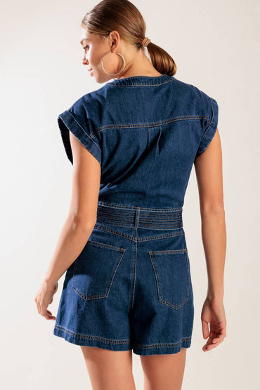 A LITTLE BIT OF THIS DENIM ROMPER denim - ROMPER