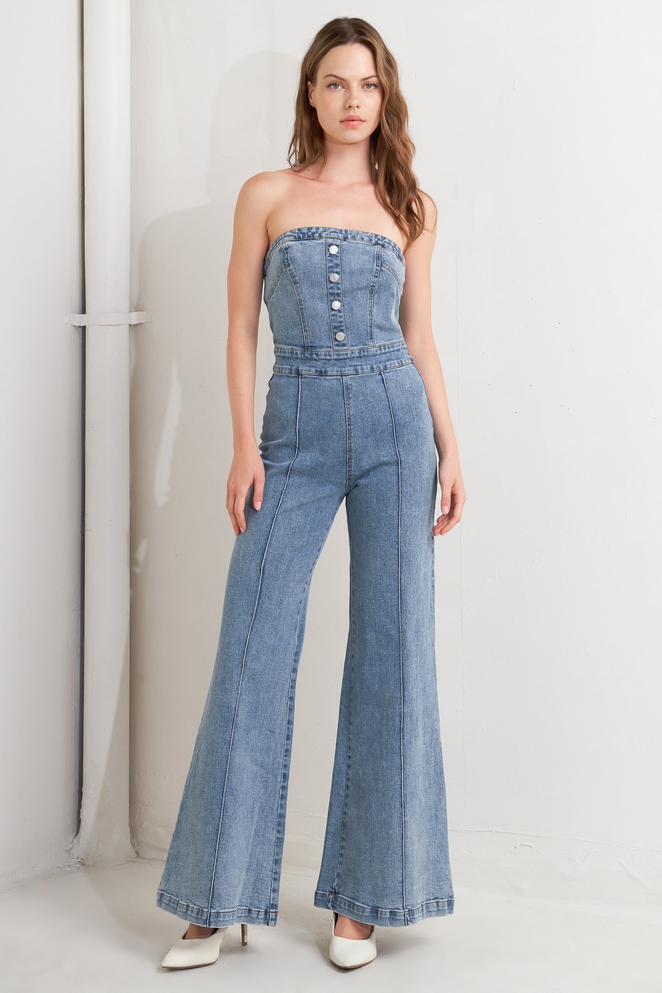 URBAN STRAPLESS DENIM JUMPSUIT Flying Tomato
