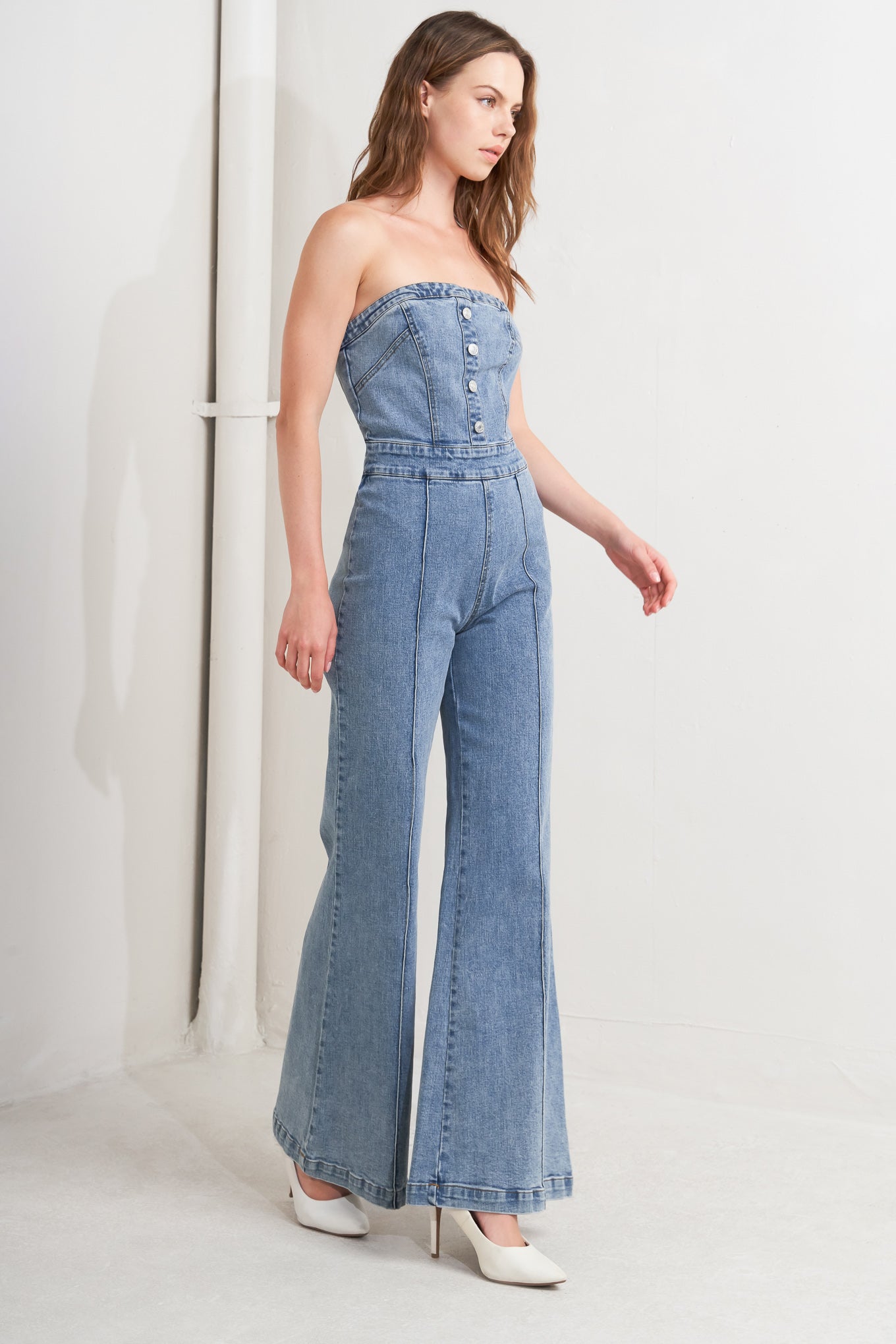 URBAN STRAPLESS DENIM JUMPSUIT Flying Tomato