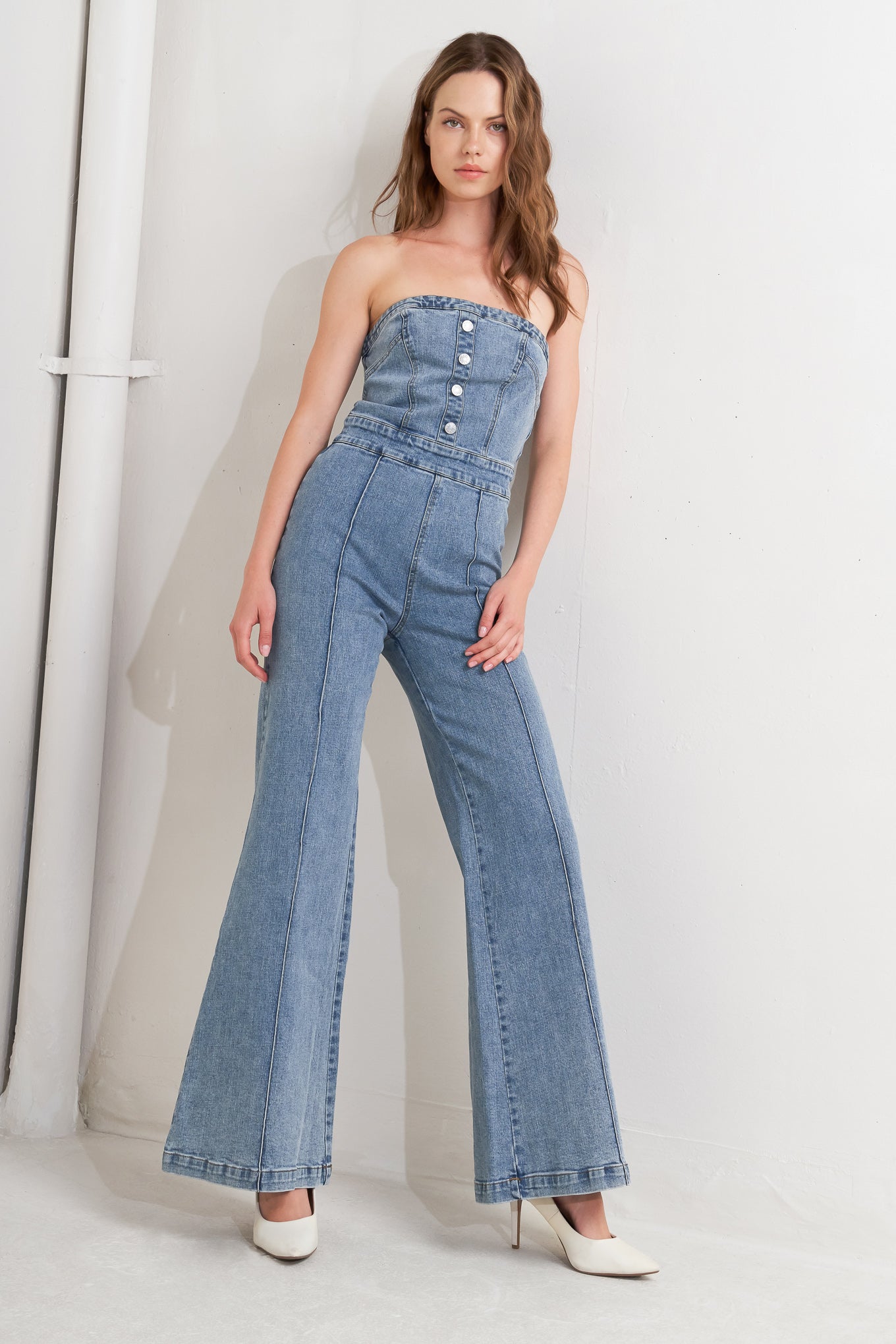 URBAN STRAPLESS DENIM JUMPSUIT Flying Tomato