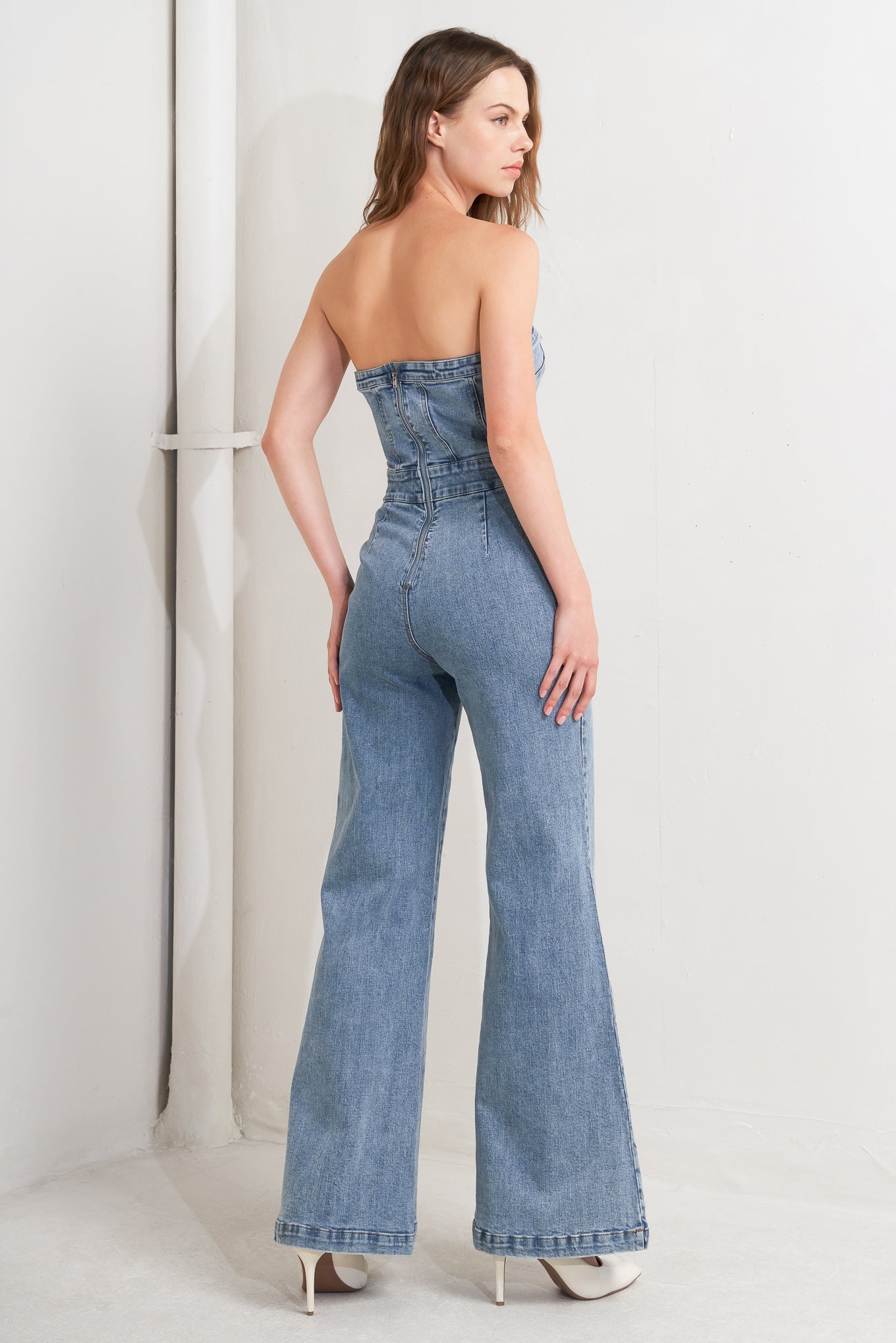 URBAN STRAPLESS DENIM JUMPSUIT Flying Tomato