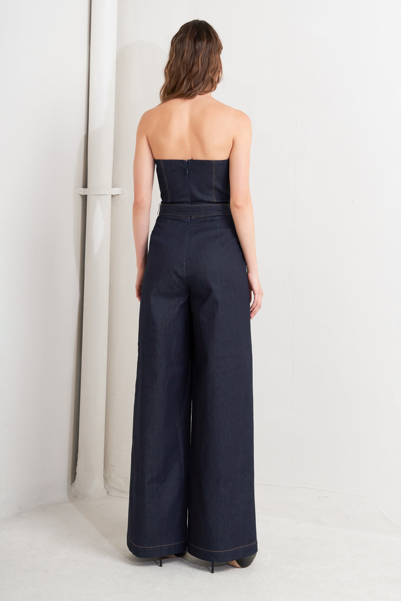 LE BONHEUR V CUT VOW DENIM JUMPSUIT Flying Tomato