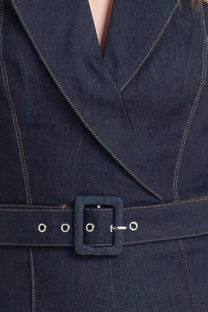 LE BONHEUR V CUT VOW DENIM JUMPSUIT