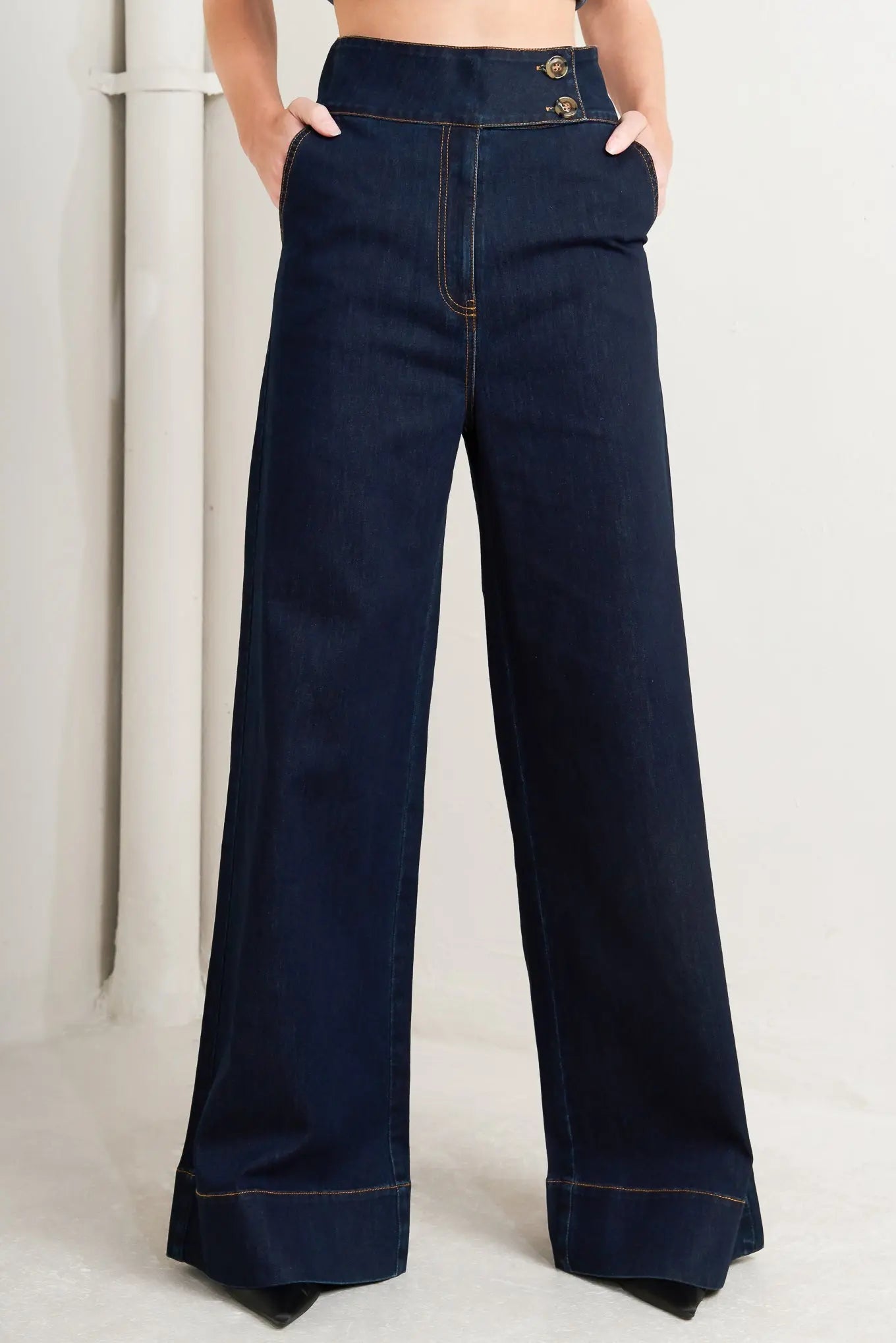 Euro City Denim Pants Wide Leg Front Closure Pockets Flying Tomato
