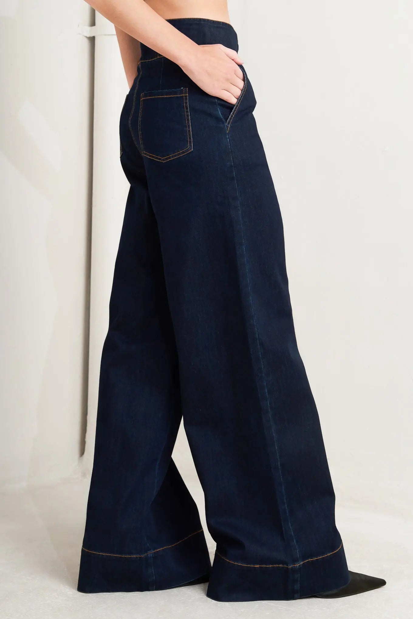 Euro City Denim Pants Wide Leg Front Closure Pockets Flying Tomato