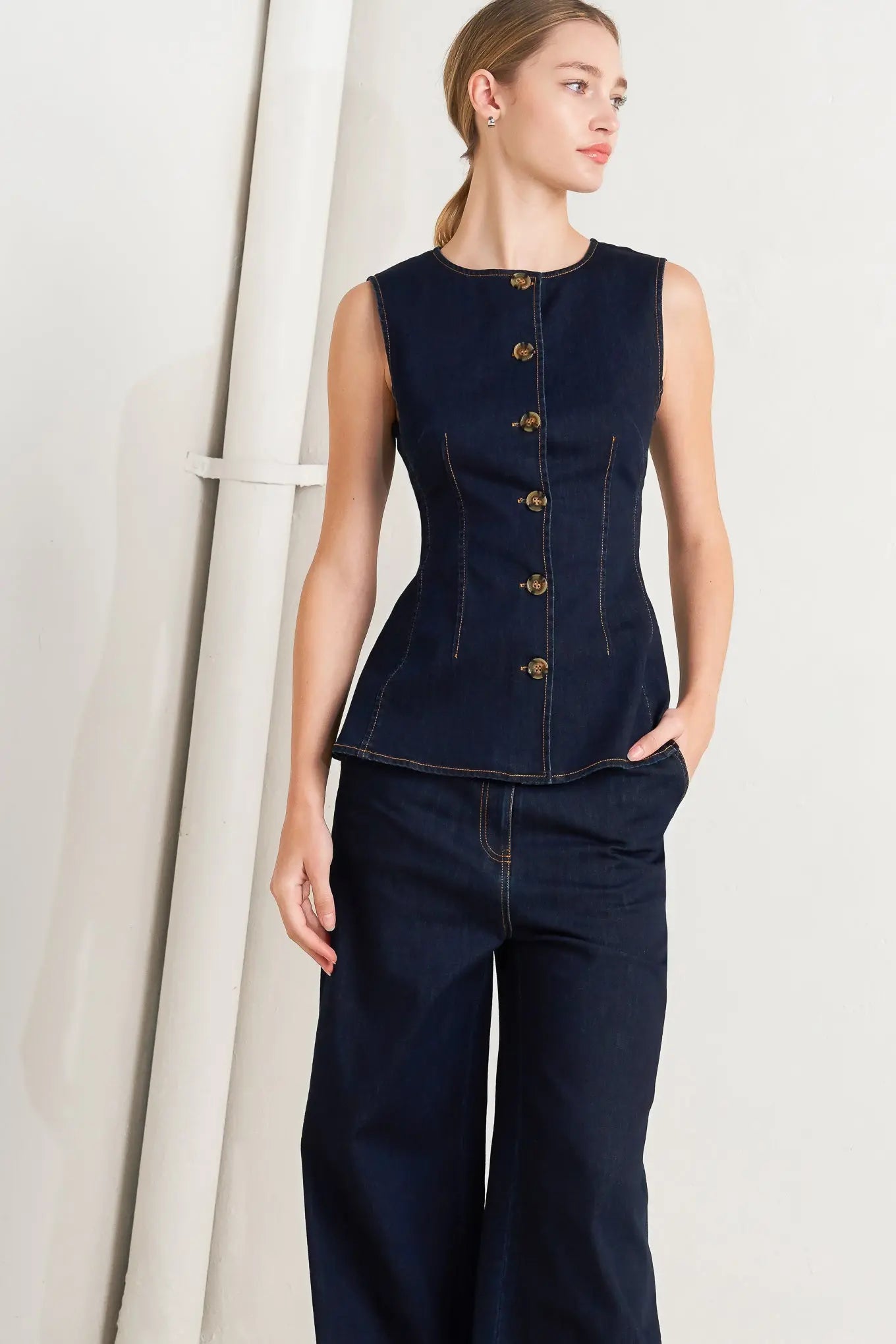 Euro City Denim Pants Wide Leg Front Closure Pockets Flying Tomato