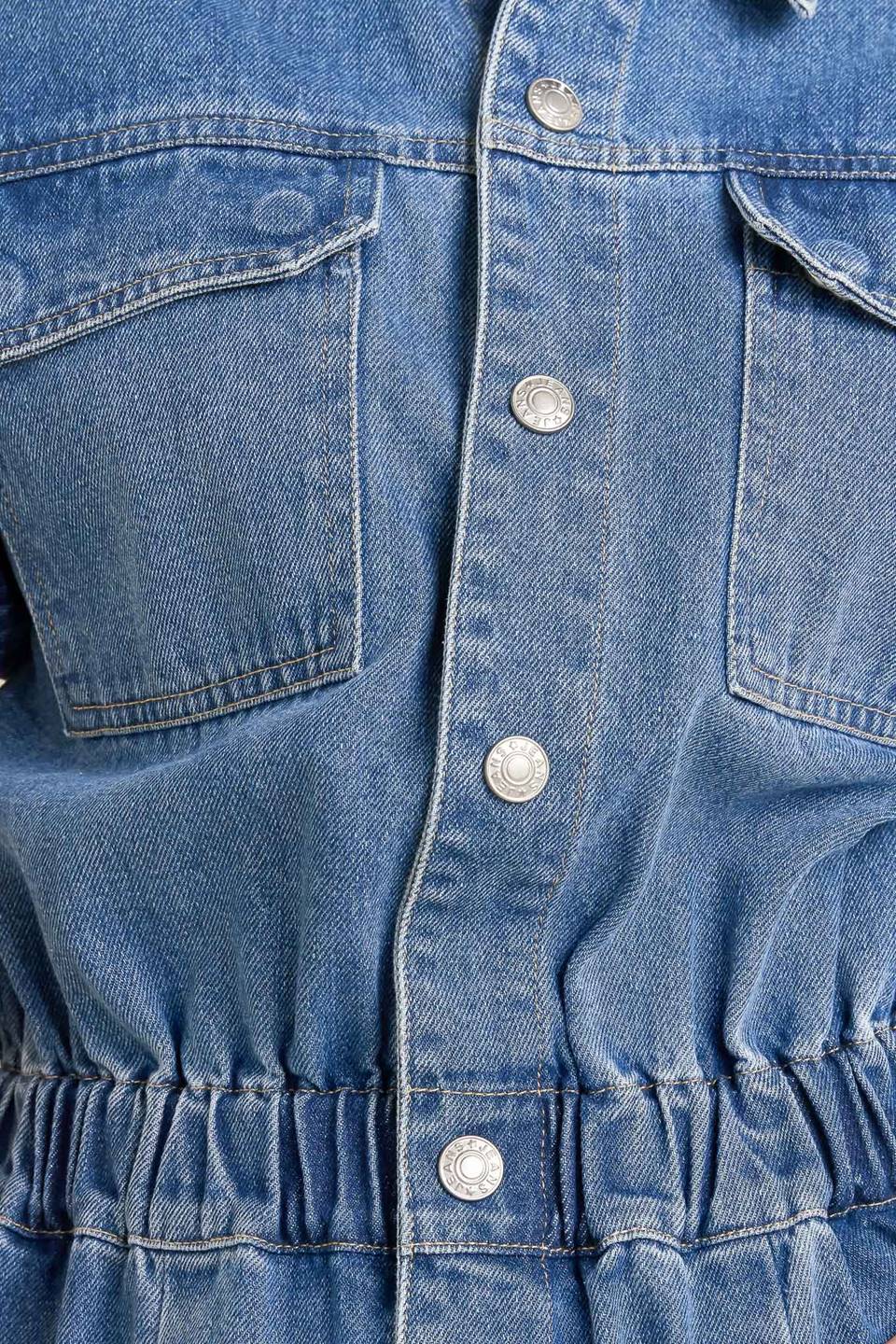 Relax Utility Denim Jumpsuit Short Sleeve With Elastic Waist And Wide Leg Flying Tomato