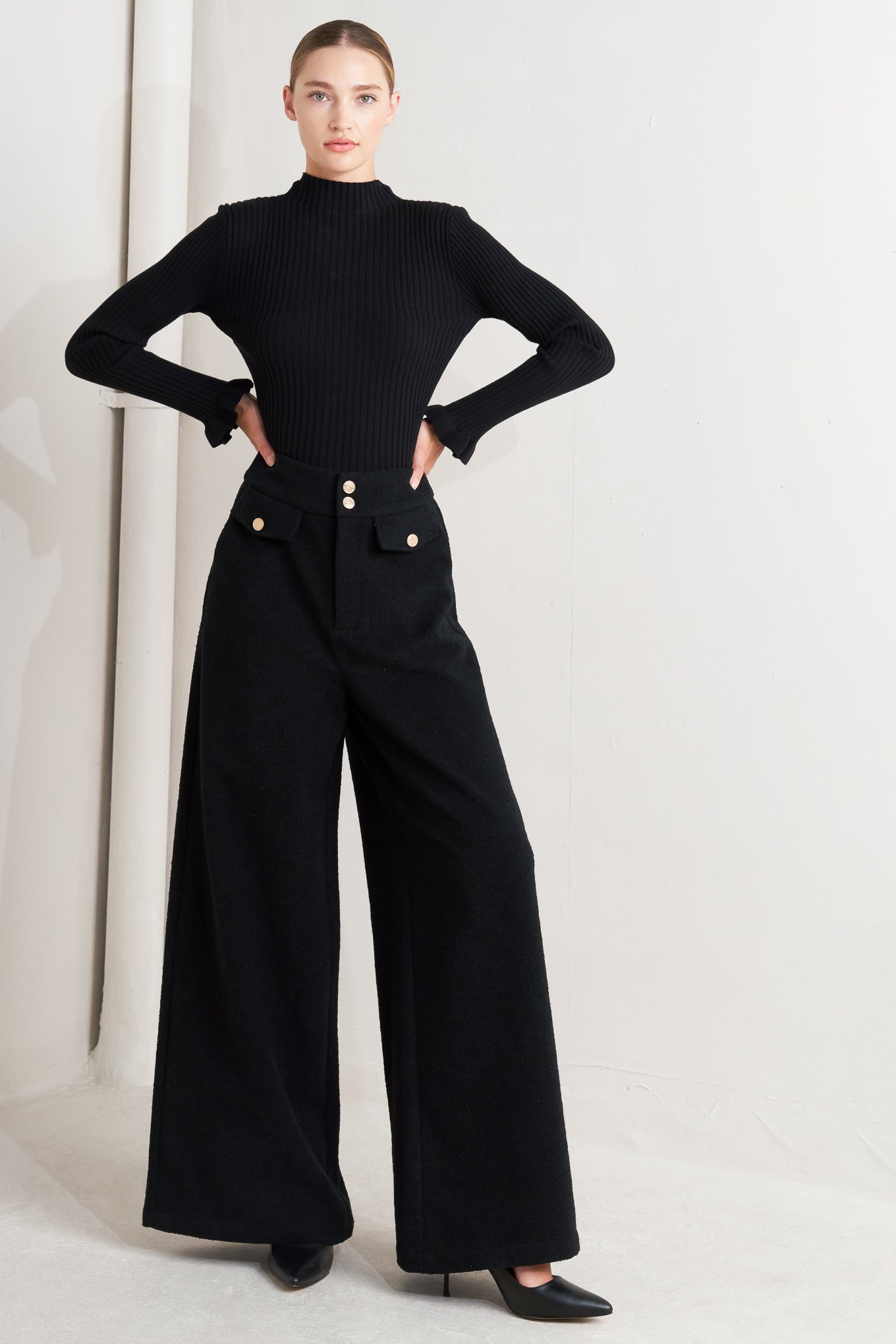 Prestige Volume Black Woven Pants With Front Closure And Wide Leg Matching Vest Flying Tomato
