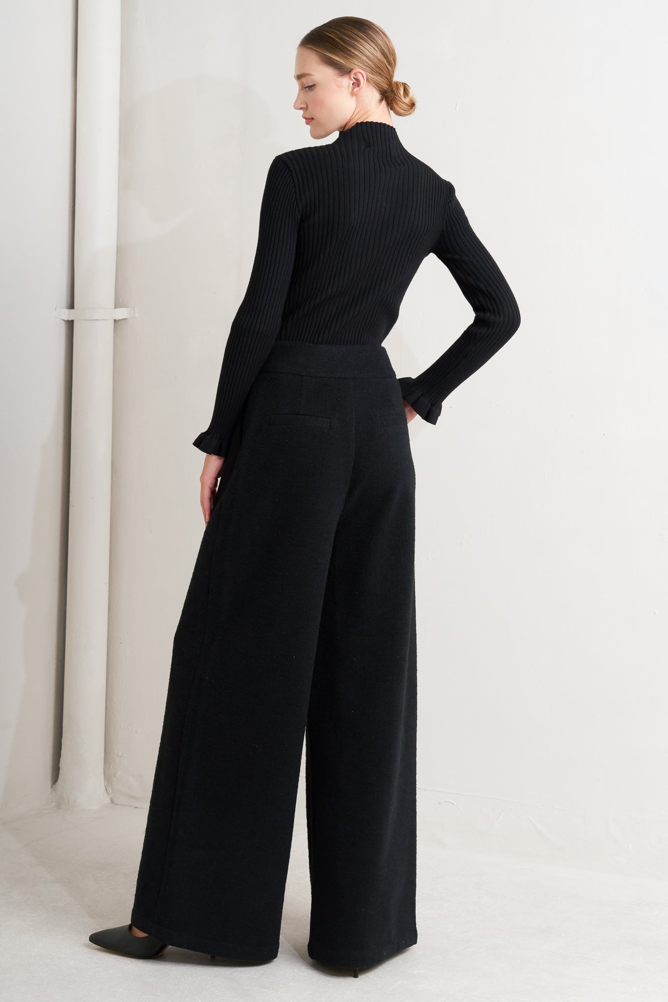 Prestige Volume Black Woven Pants With Front Closure And Wide Leg Matching Vest Flying Tomato