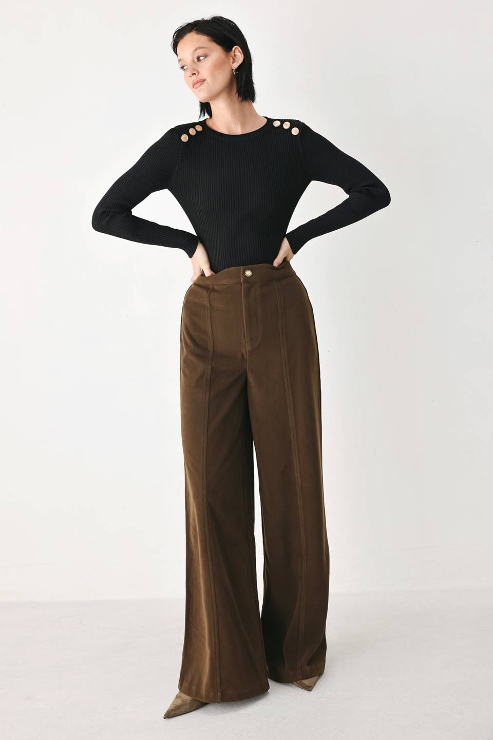 Cocoa After Hours High Waist Wide Leg Corduroy Texture Pants