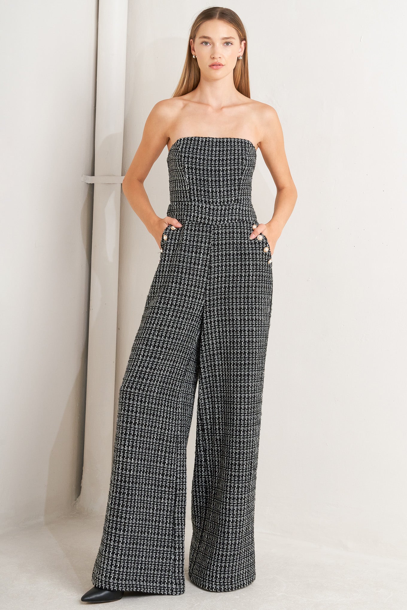 HAUTE STRAPLESS TWEED JUMPSUIT Flying Tomato