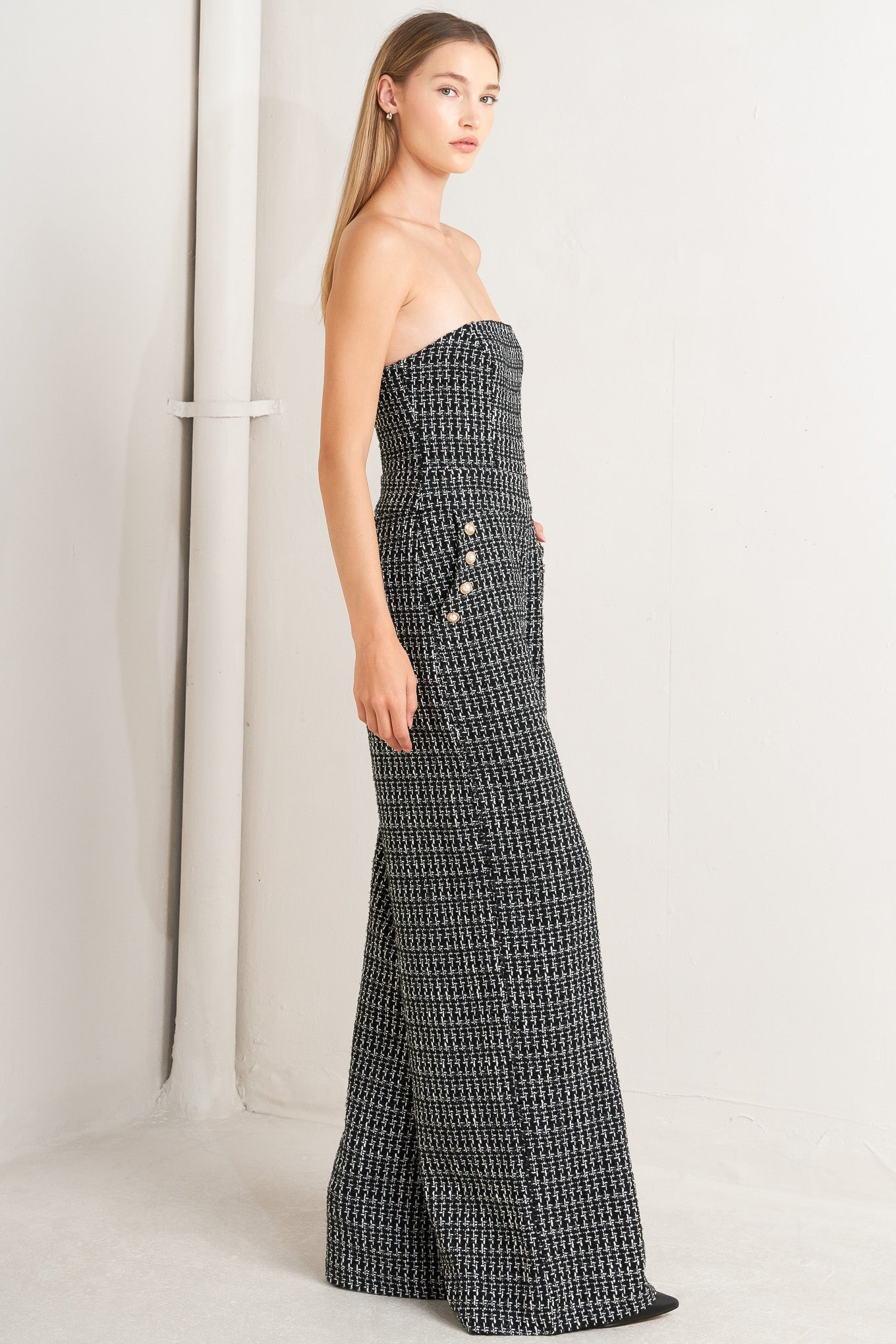 HAUTE STRAPLESS TWEED JUMPSUIT Flying Tomato