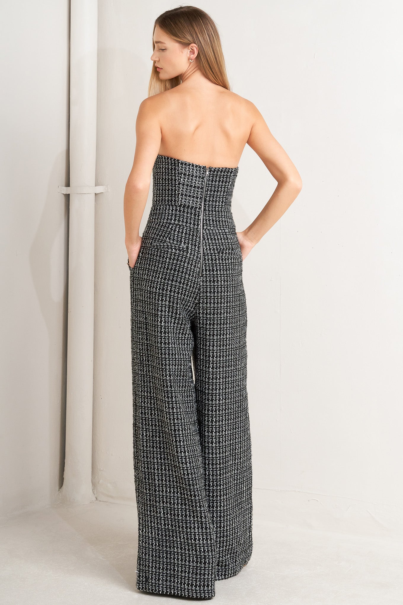 HAUTE STRAPLESS TWEED JUMPSUIT Flying Tomato