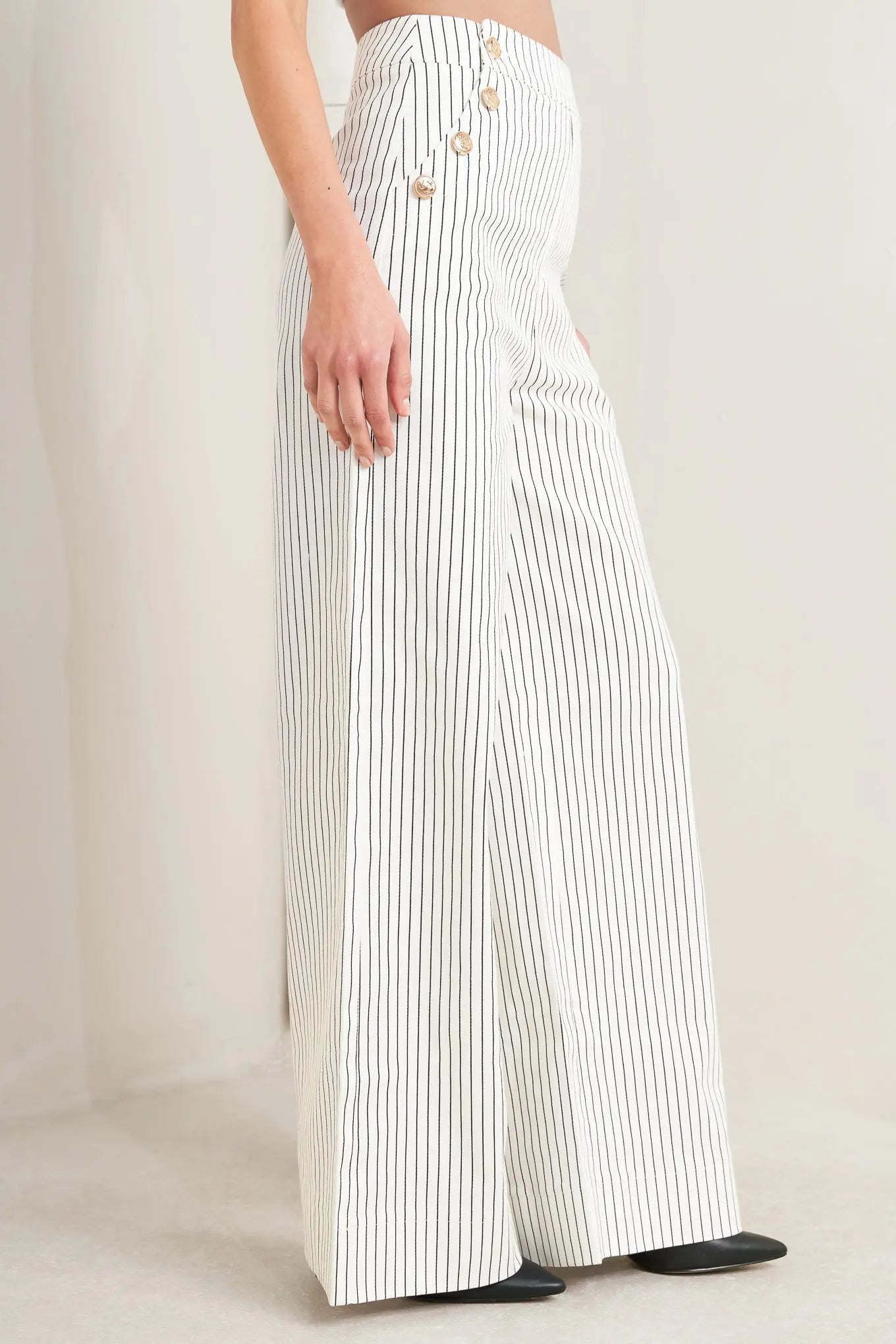 Effortless Stripe Woven Pants With Side Button Details And Pockets Wide Leg Flying Tomato