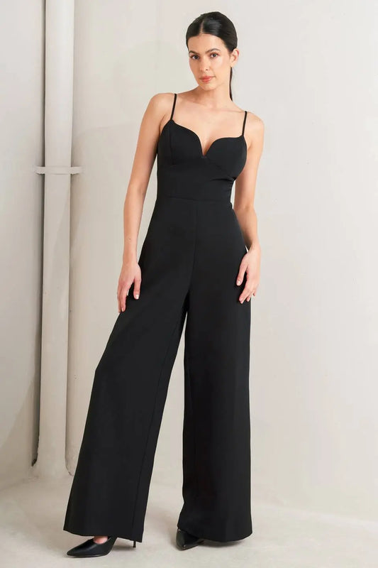 PRISTINE EDGE BLACK WOVEN JUMPSUIT Flying Tomato