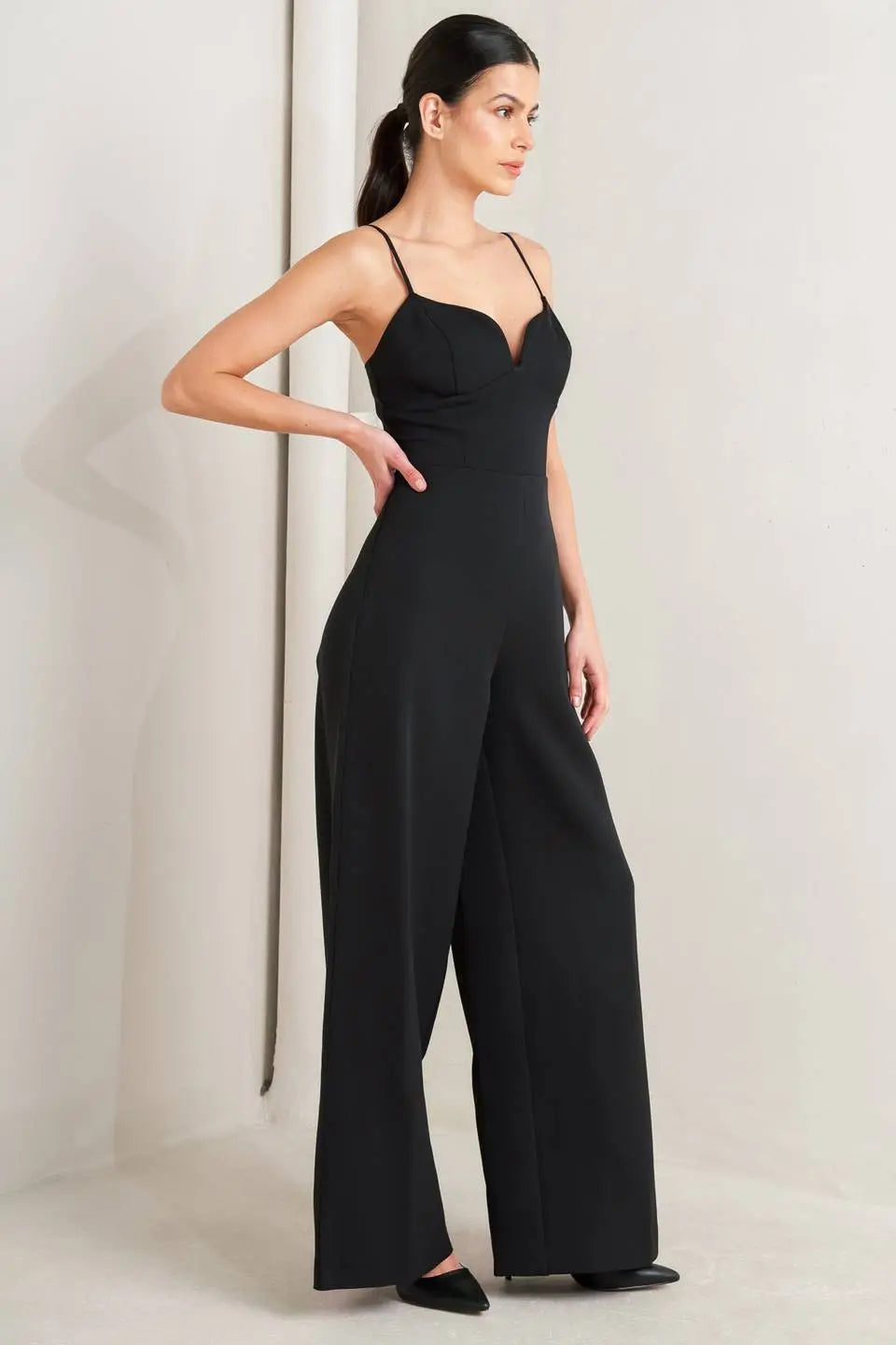 PRISTINE EDGE BLACK WOVEN JUMPSUIT Flying Tomato
