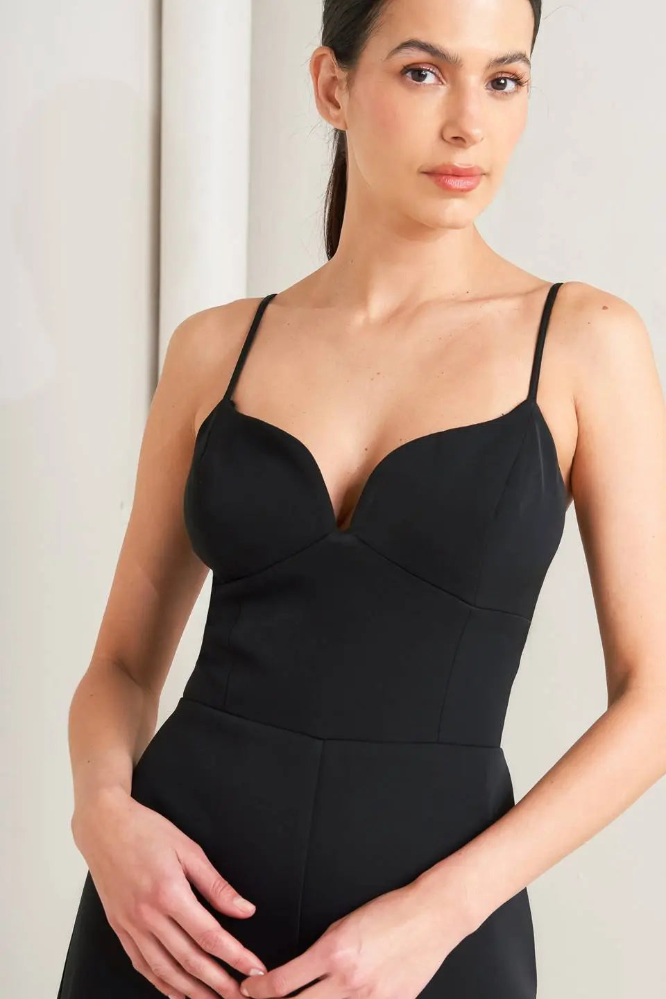 PRISTINE EDGE BLACK WOVEN JUMPSUIT Flying Tomato