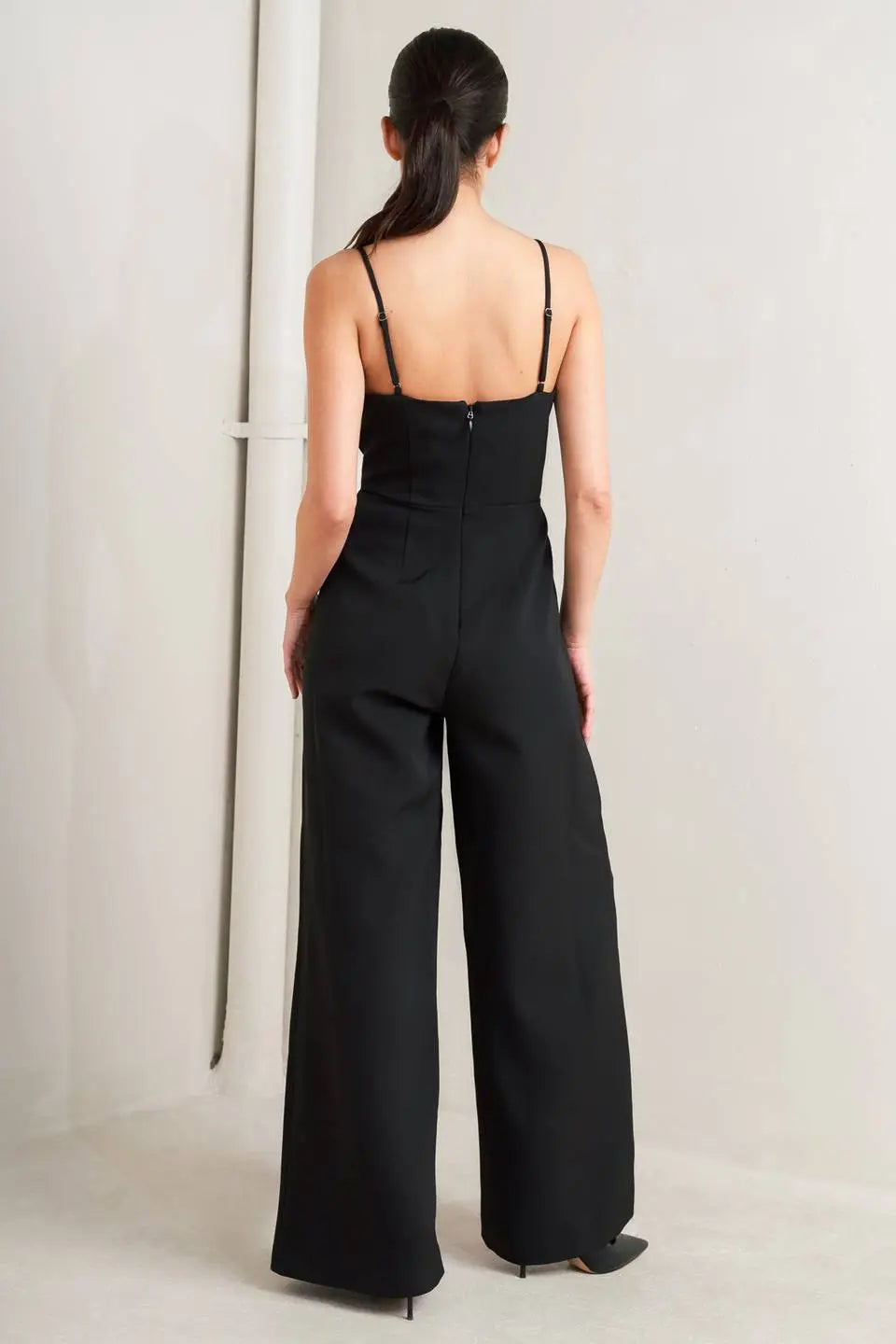 PRISTINE EDGE BLACK WOVEN JUMPSUIT Flying Tomato
