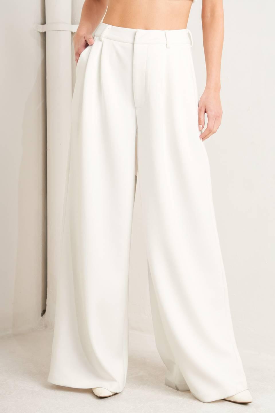 Flying Tomato PURE ELEGANCE WOVEN PANTS, full length, showcasing their elegant design and quality woven fabric.