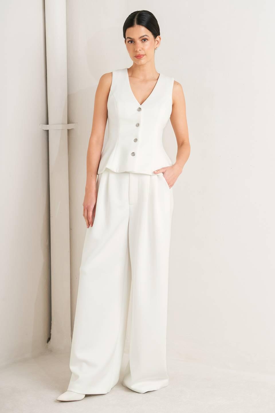 Detail shot of the waistband and closure on Flying Tomato PURE ELEGANCE WOVEN PANTS, emphasizing thoughtful construction.