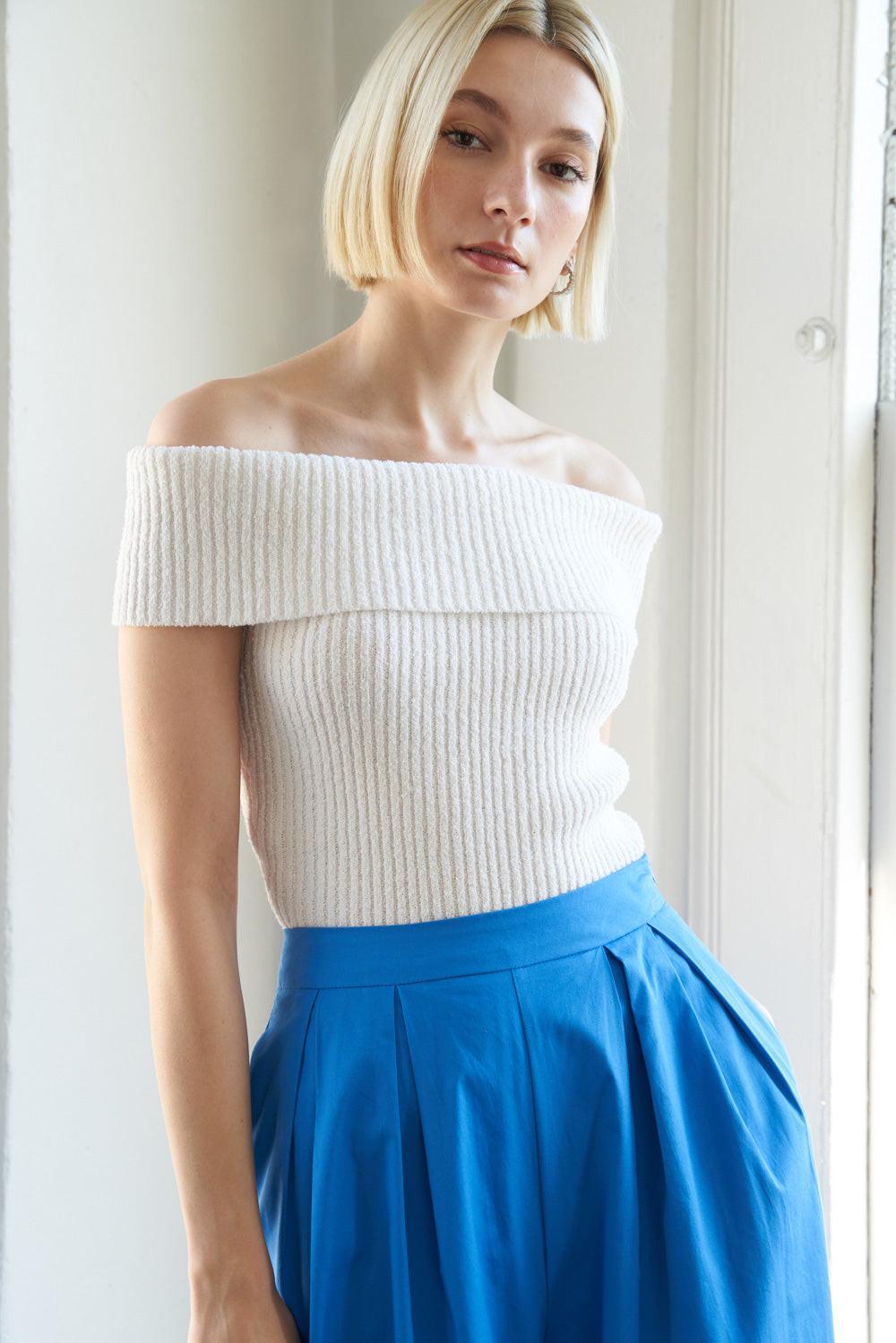 Flying Tomato Precious Approach Shoulder Top, a stylish and comfortable knit sweater for quality-conscious shoppers.