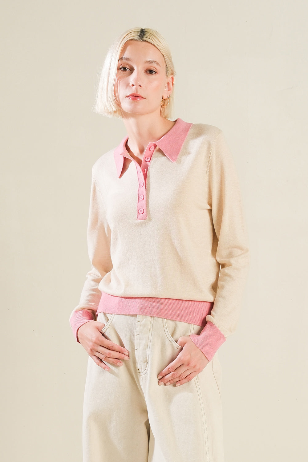 HIDDEN REFLECTIONS SWEATER POLO TOP Flying Tomato