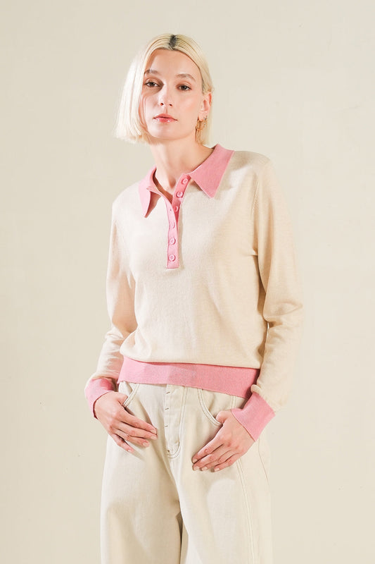 HIDDEN REFLECTIONS SWEATER POLO TOP Flying Tomato