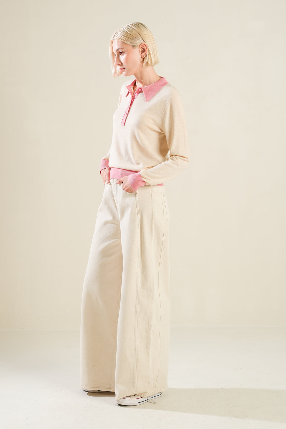 HIDDEN REFLECTIONS SWEATER POLO TOP Flying Tomato