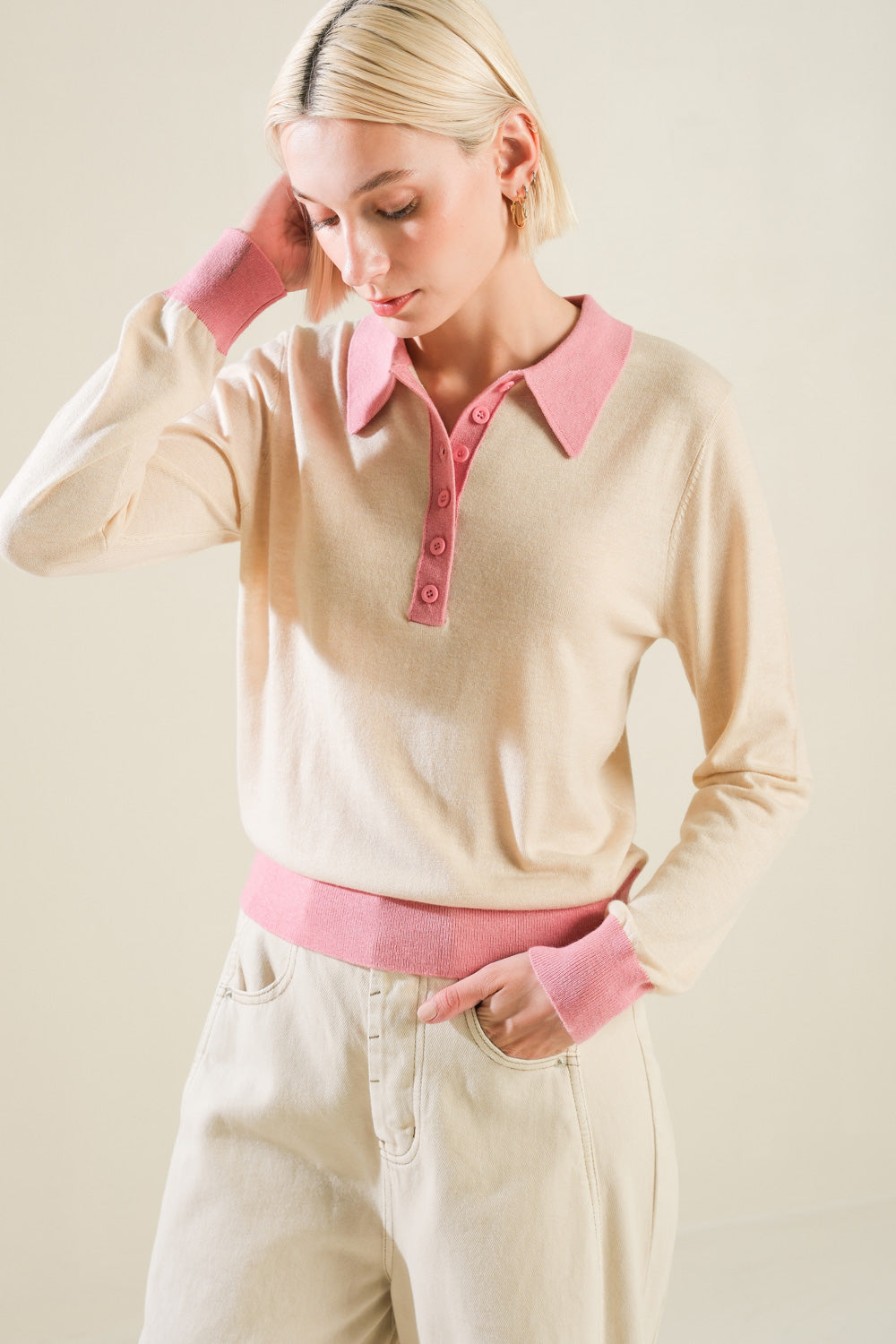 HIDDEN REFLECTIONS SWEATER POLO TOP Flying Tomato