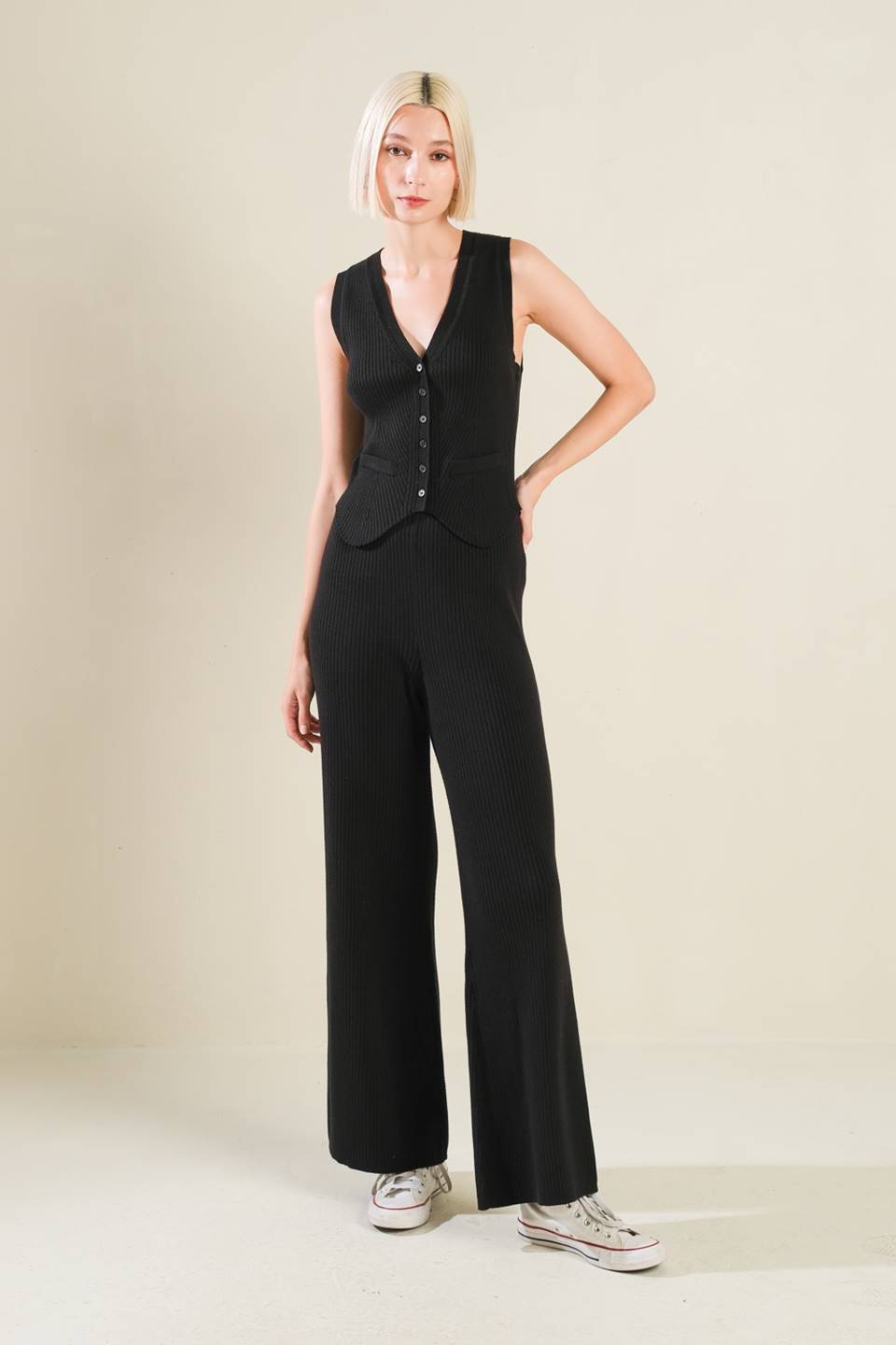 REGAL RISE BLACK KNIT PANTS Flying Tomato