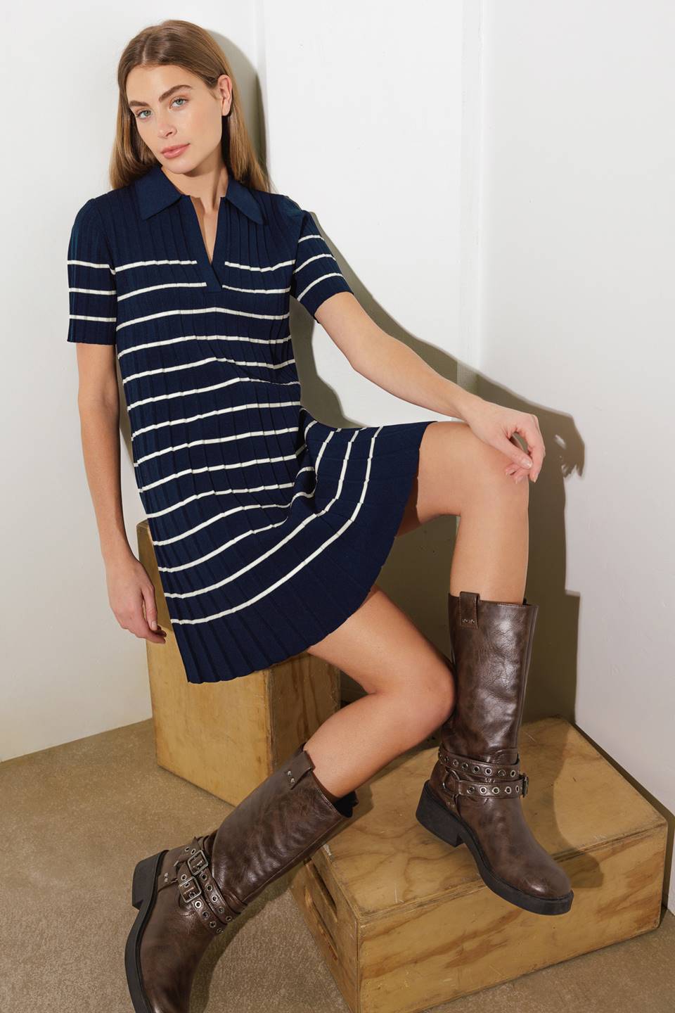 COZY STRIPE KNIT MINI DRESS