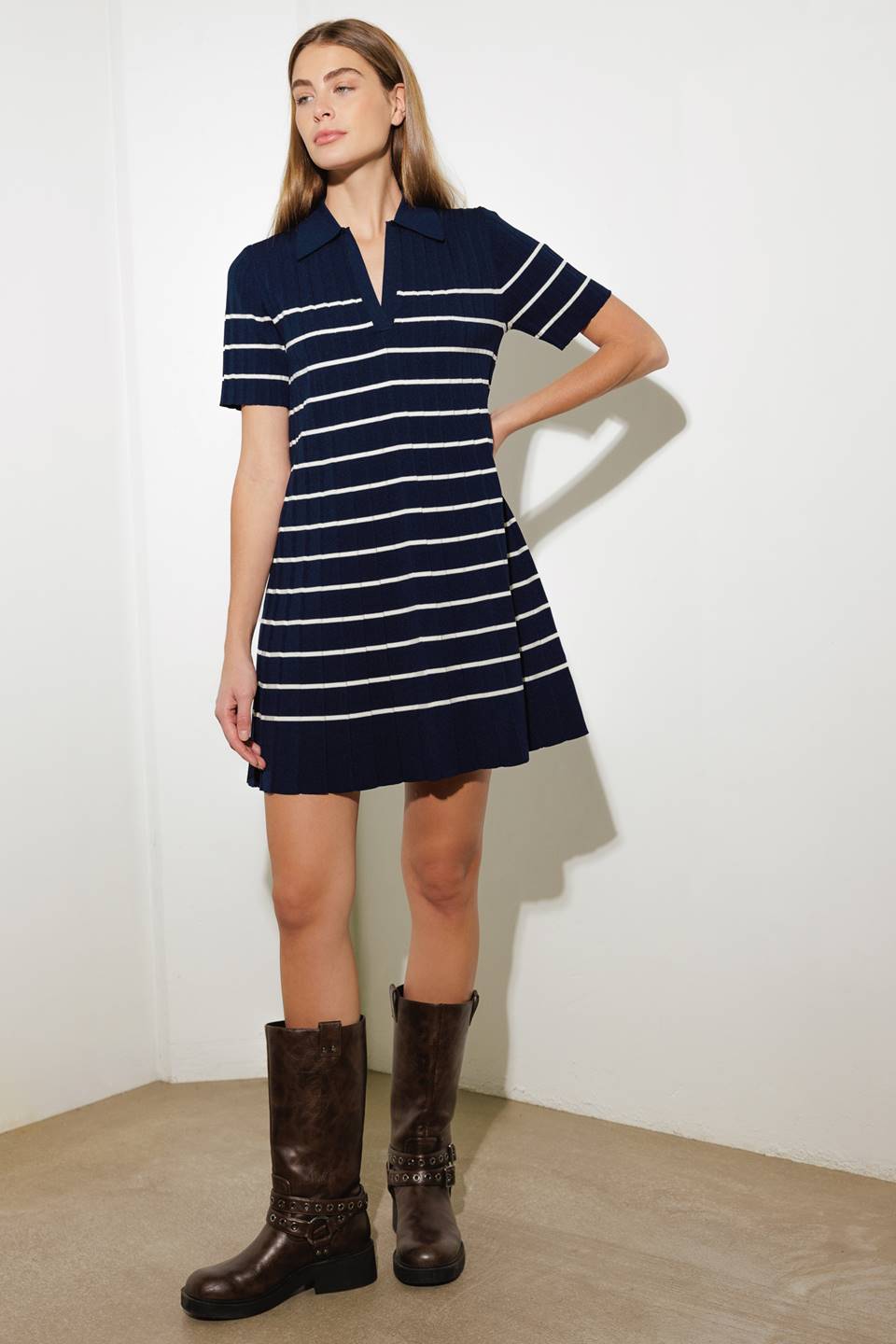 COZY STRIPE KNIT MINI DRESS