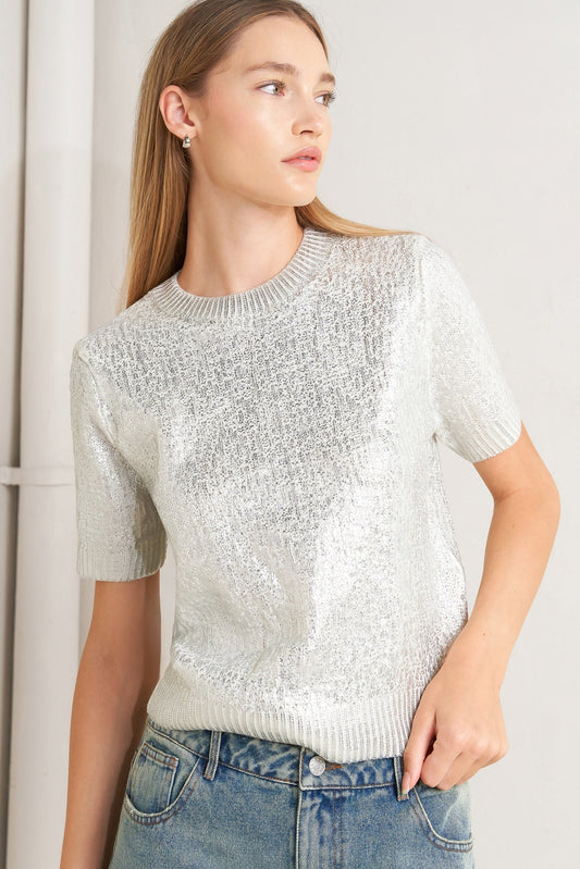 SILVER GLOW KNIT TOP Flying Tomato